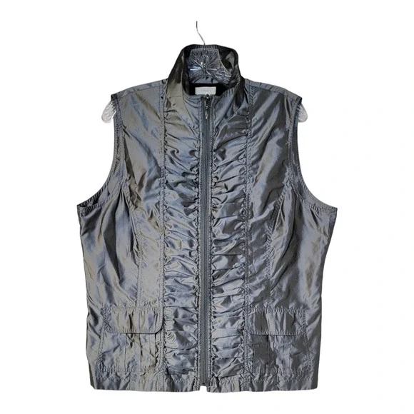 Chico's Zip-Up Ruched Vest Jacket Sleeveless Silver Gray Size Large - Picture 1 of 6